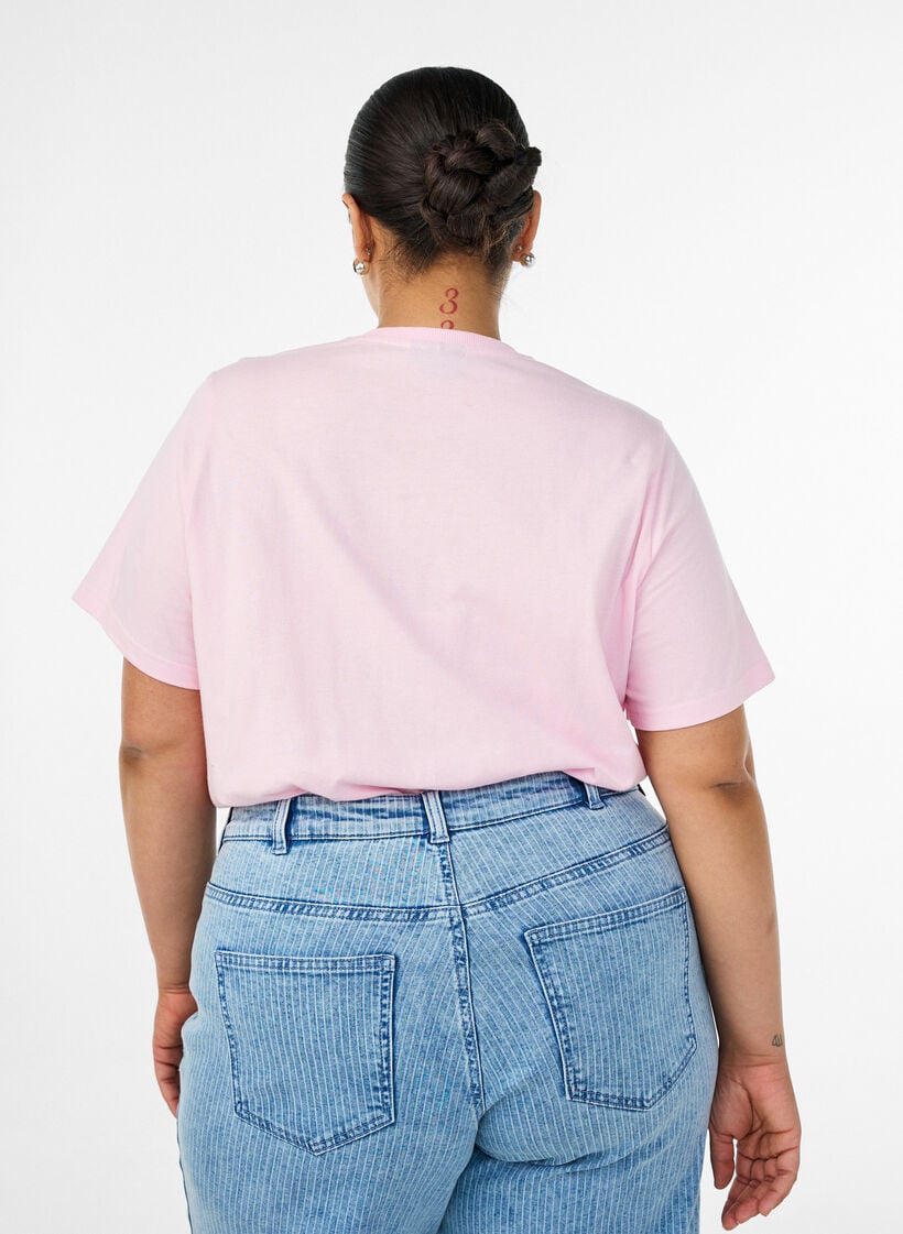 Organic cotton T-shirt with front print, Rose, Model image number 2