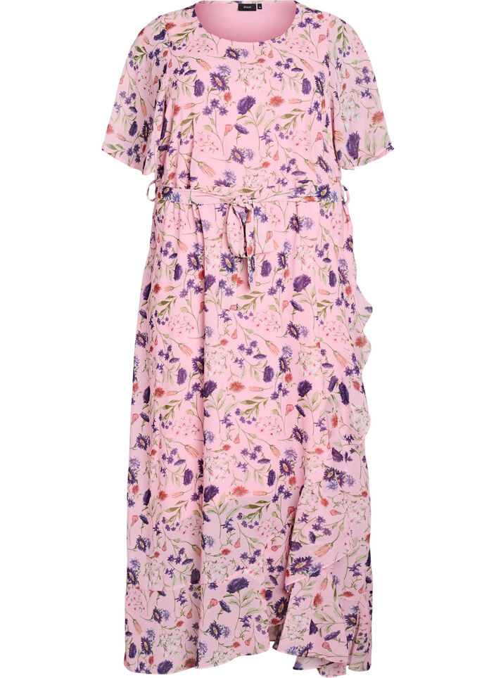 Long dress with batwing sleeves and floral print, Rose Flower AOP, Packshot image number 0