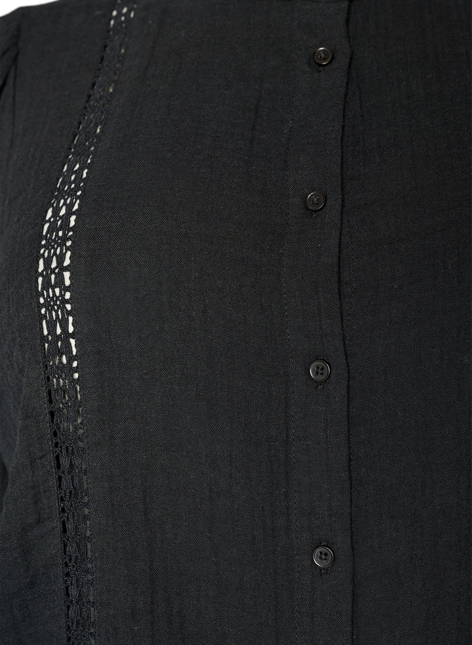 ZizzifashionShort-sleeved cotton muslin blouse with crochet trim, Black, Packshot image number 2