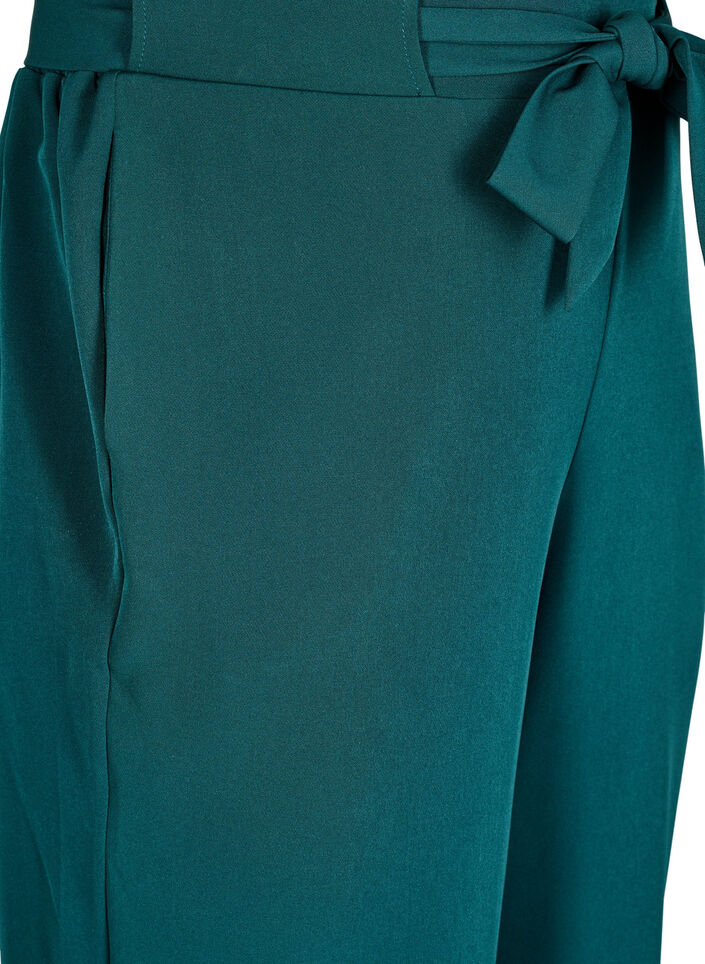 Loose trousers with high waist and tie belt, Green, Packshot image number 2