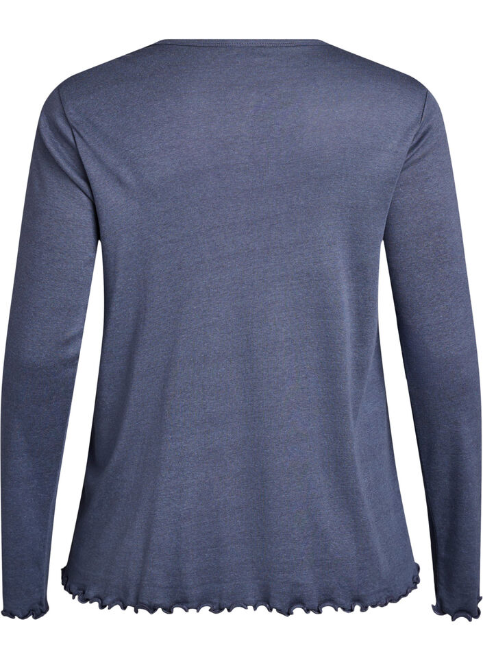 Jersey blouse with buttons and wavy edges, Grey, Packshot image number 1