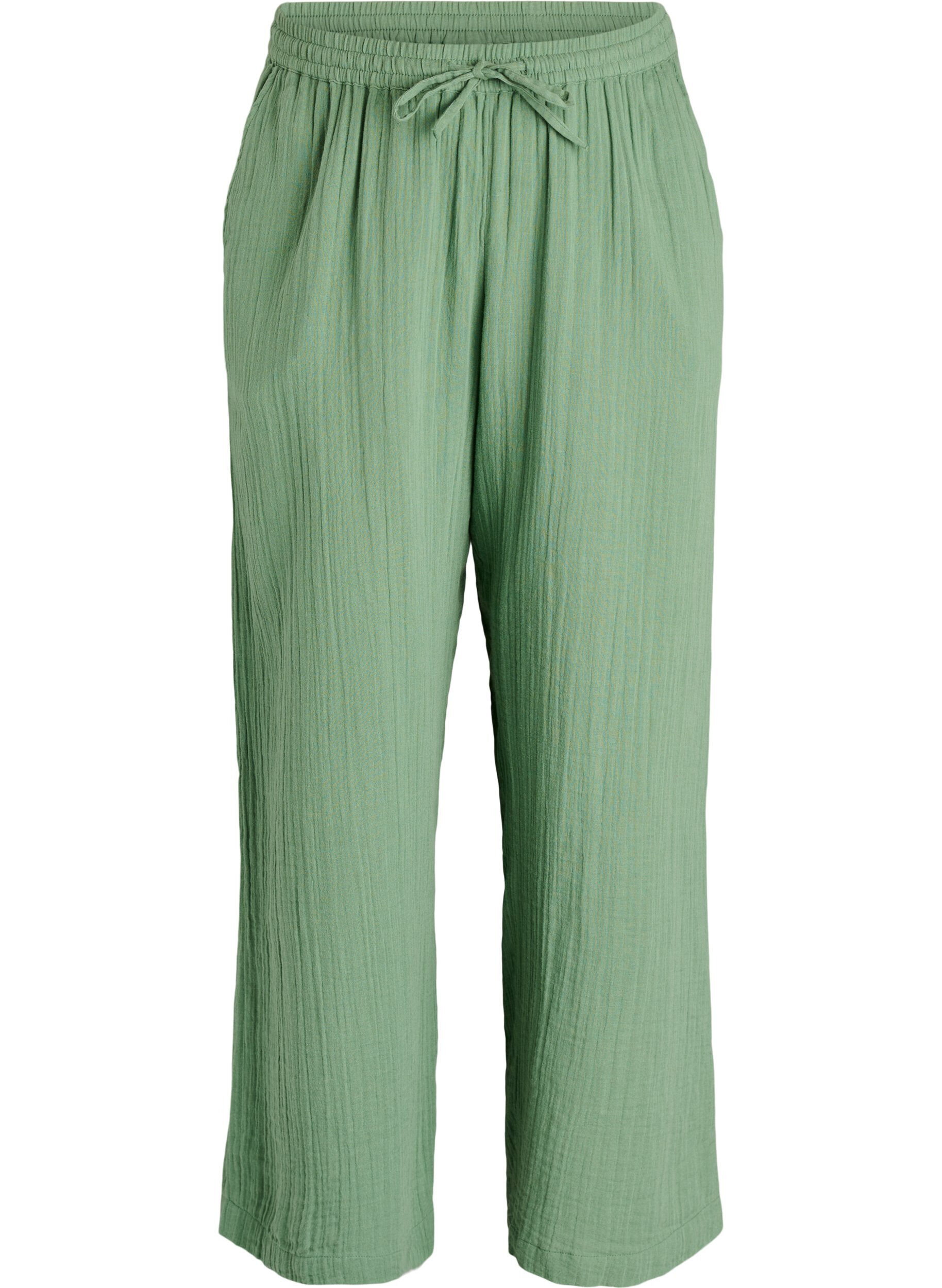 High-waisted cotton muslin trousers with loose legs