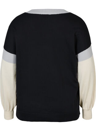 Knitted jumper with colorblock pattern, Black Comb., Packshot image number 1
