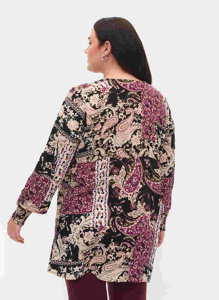Tunic in viscose with Paisley print, Black Patchwork AOP, Model image number 1