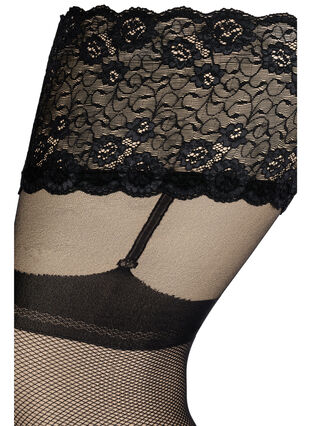 Hold-up stockings in 30 denier with lace trim, Black, Packshot image number 1