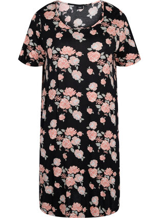Floral viscose nightgown, Black Flower AOP, Packshot image number 0