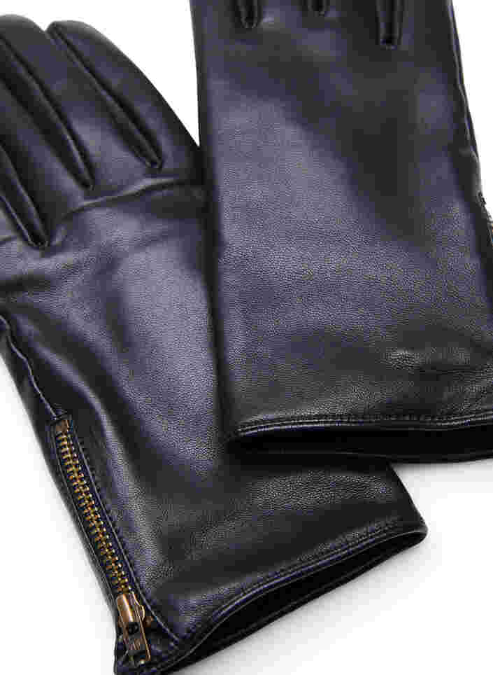 Leather gloves with zip, Black, Packshot image number 2