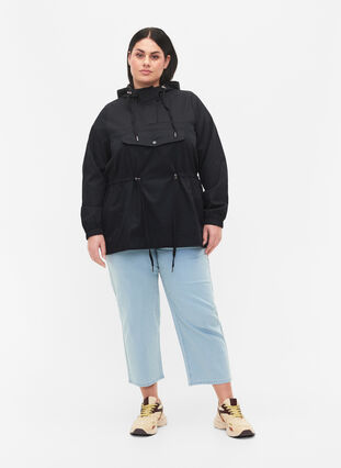 Anorak with hood and pocket, Black, Model image number 3
