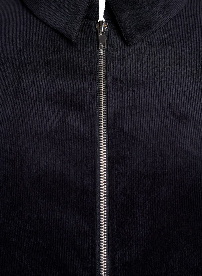 Velvet dress with zipper and 3/4 sleeves, Black, Packshot image number 2