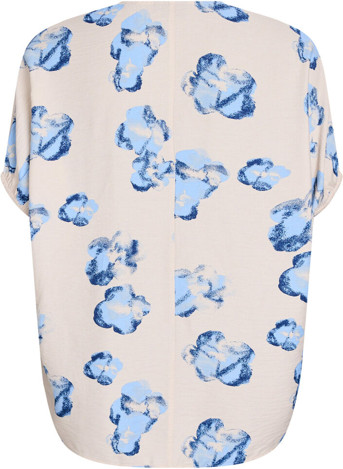 Loose blouse with print and V-neck, White, Packshot image number 1
