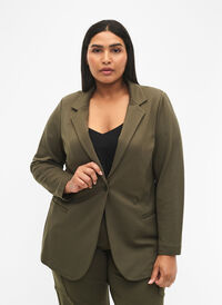 Simple blazer with button closure, Forest Night, Model
