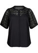 Shirt blouse with short lace sleeves, Black, Packshot image number 0