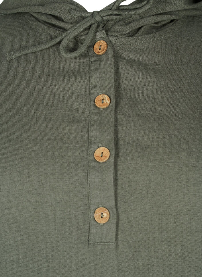 Hooded tunic in cotton and linen, Thyme, Packshot image number 2