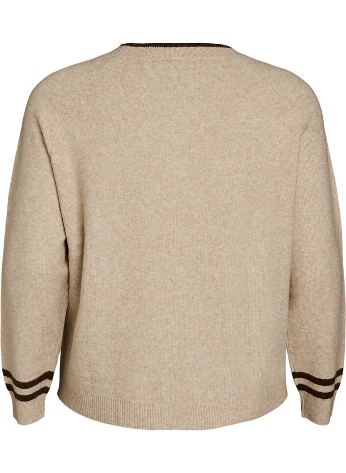 Jumper with logo and contrast stripes, Beige, Packshot image number 1