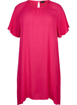 Viscose dress with short sleeves, Bright Rose, Packshot image number 0
