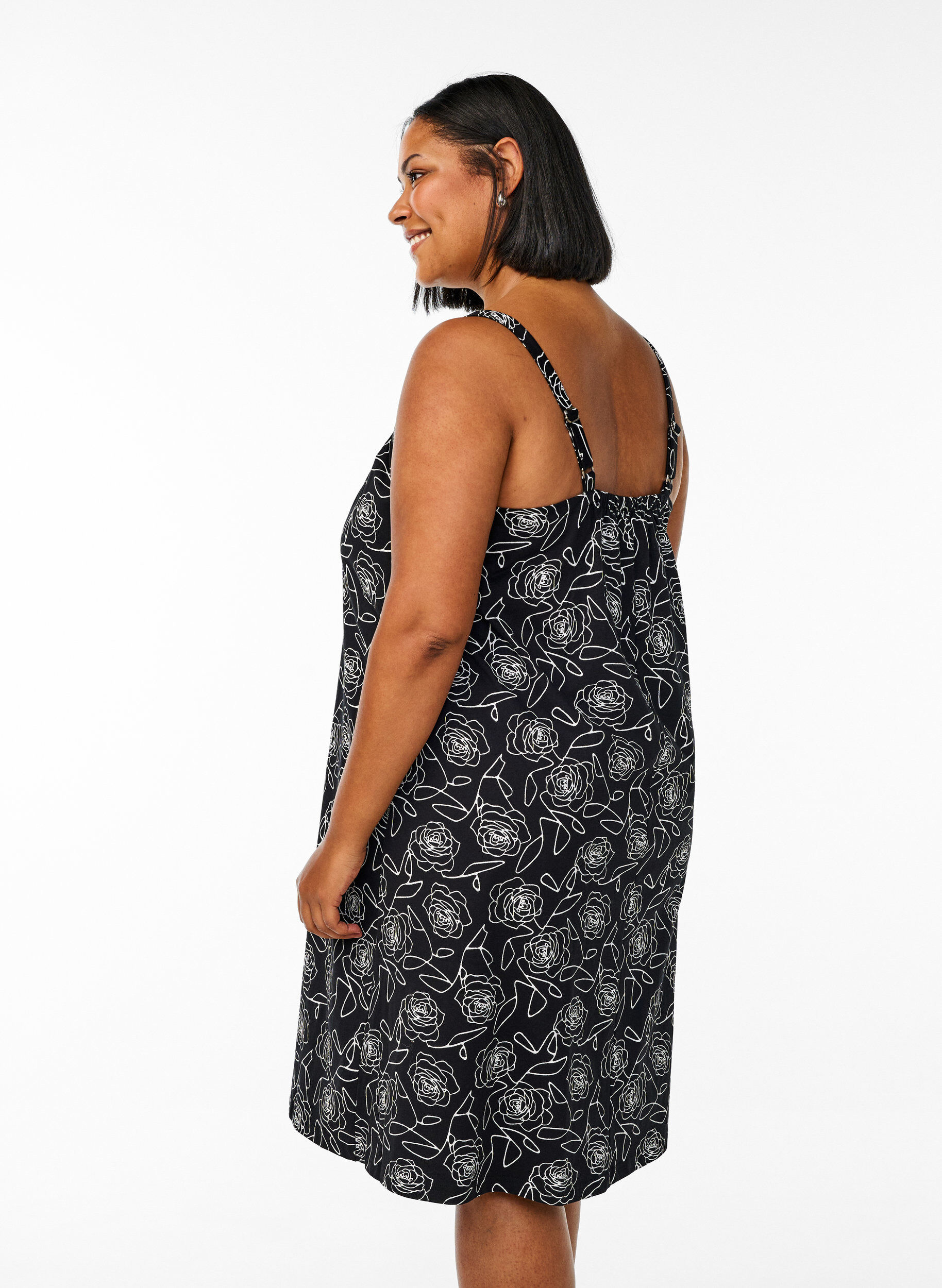 ZizzifashionKnee-length strap dress in organic cotton, Black, Model image number 2