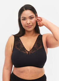 Soft bra with lace straps, Black, Model