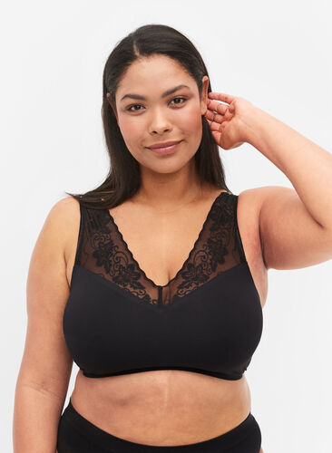 Soft bra with lace straps, Black, Model image number 0