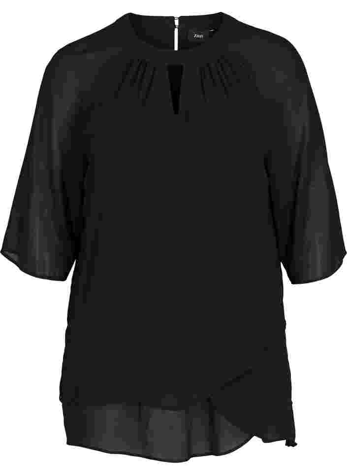 Chiffon blouse with 3/4 sleeves, Black, Packshot image number 0