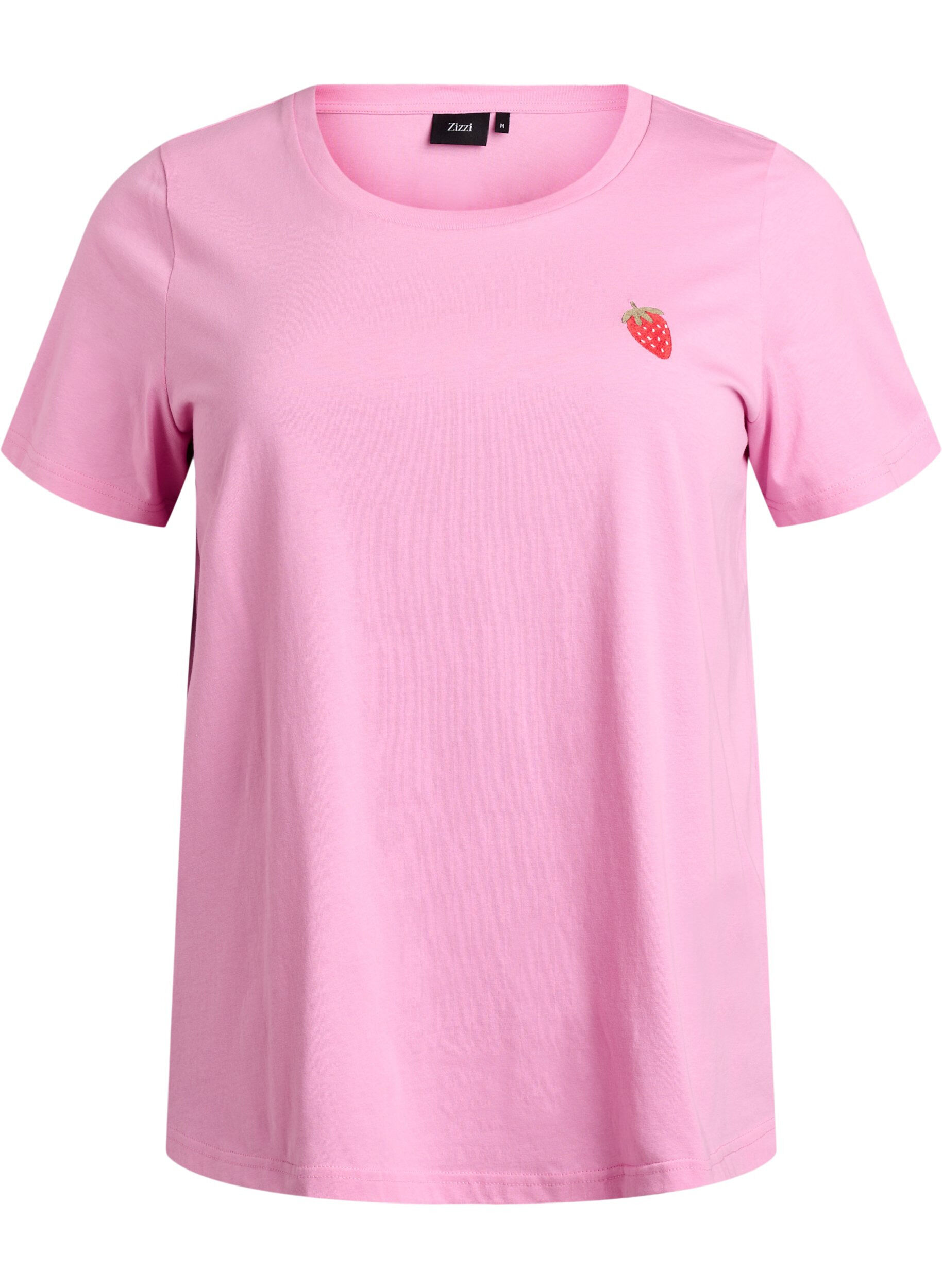 Zizzifashion T-shirt with strawberry embroidery, Begonia P. W. Berry, Packshot image number 0