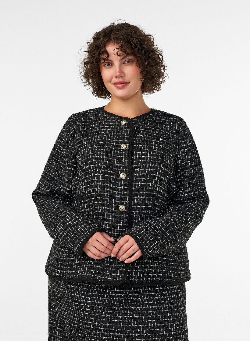 Jacket in boucl&eacute; with gold-coloured buttons, Black, Model image number 0