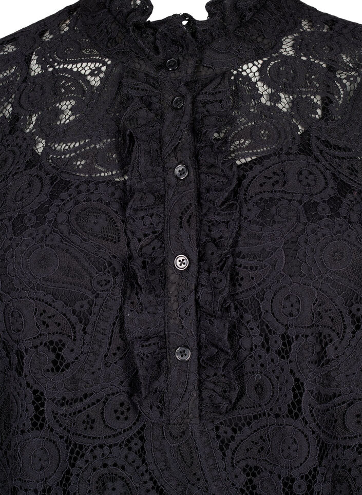 Short lace dress with ruffle detail, Black, Packshot image number 2
