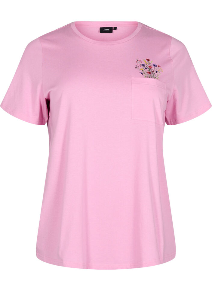 T-shirt with chest pocket, Pink, Packshot image number 0