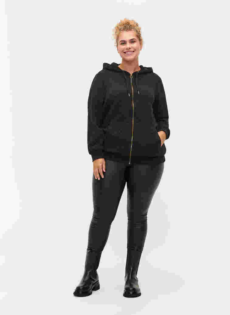 Zipped hoodie with quilted pattern, Black, Model image number 2