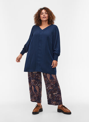 Long-sleeved tunic with smock detail, Navy Blazer, Model image number 2
