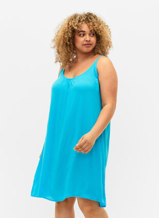Solid colour strap dress in viscose, Blue Atoll, Model image number 2