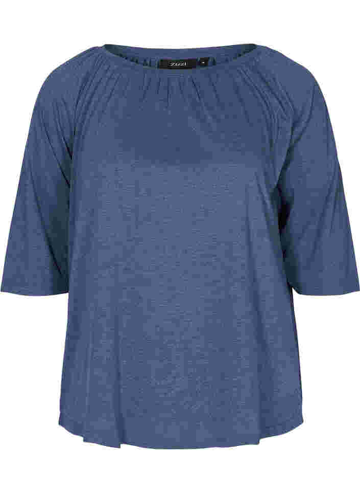 Plain blouse with 2/4 sleeves, Navy Blazer Mél, Packshot image number 0