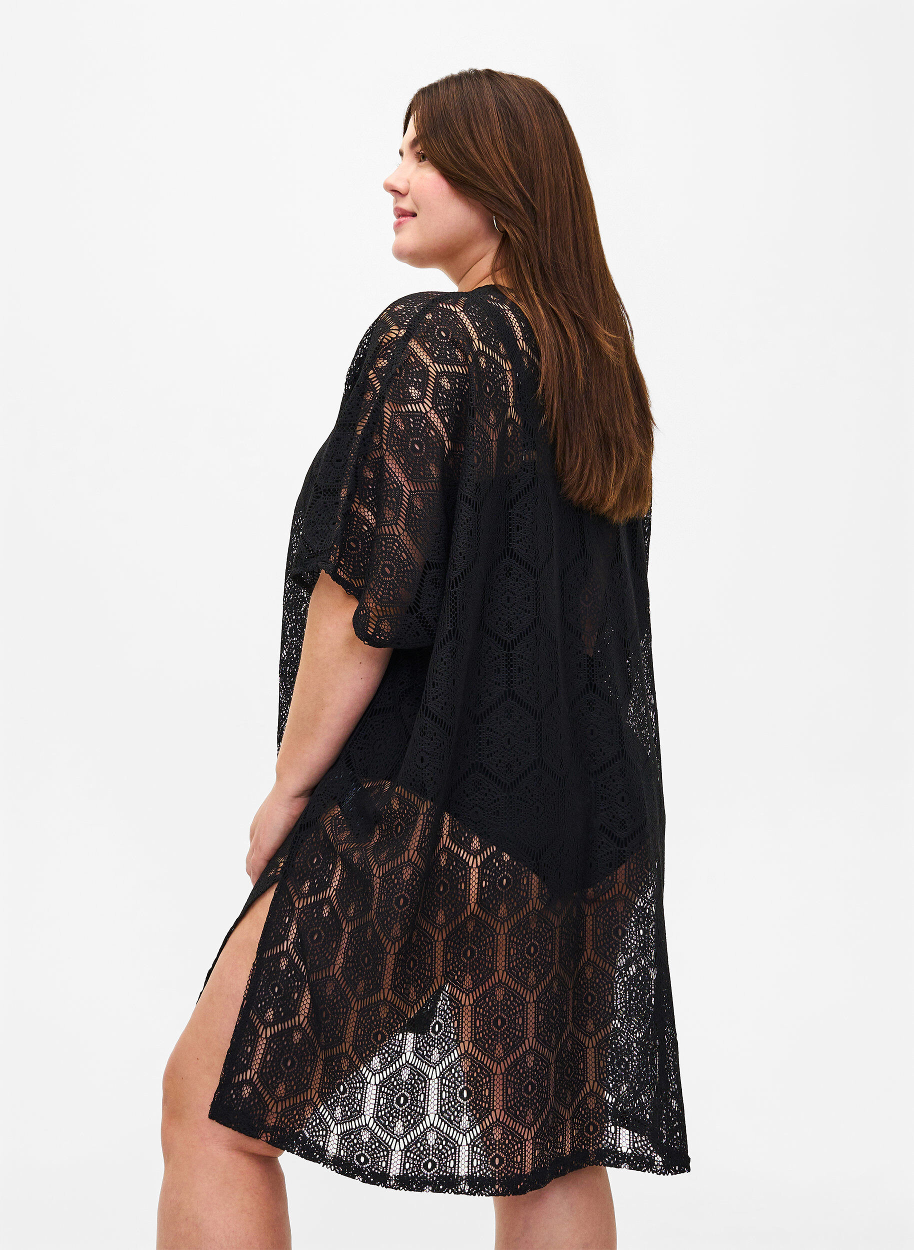 Zizzifashion Kaftan beach dress with hole pattern, Black, Model image number 1