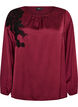 Satin blouse with lace appliqu&eacute; and pearls, Red, Packshot image number 0
