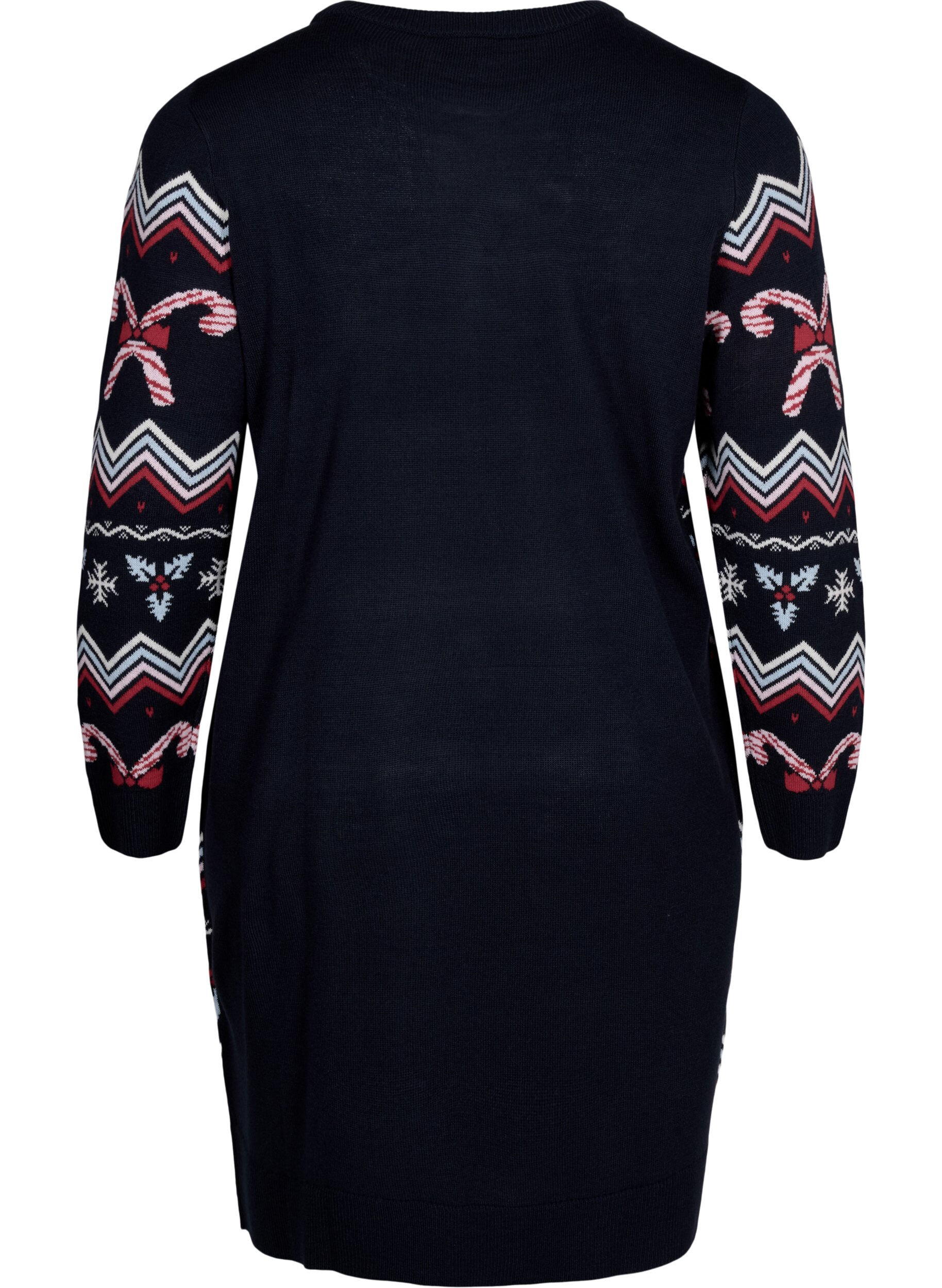 Zizzifashion Long-sleeved knitted dress with a Christmas motif, Navy Blazer Comb, Packshot image number 1
