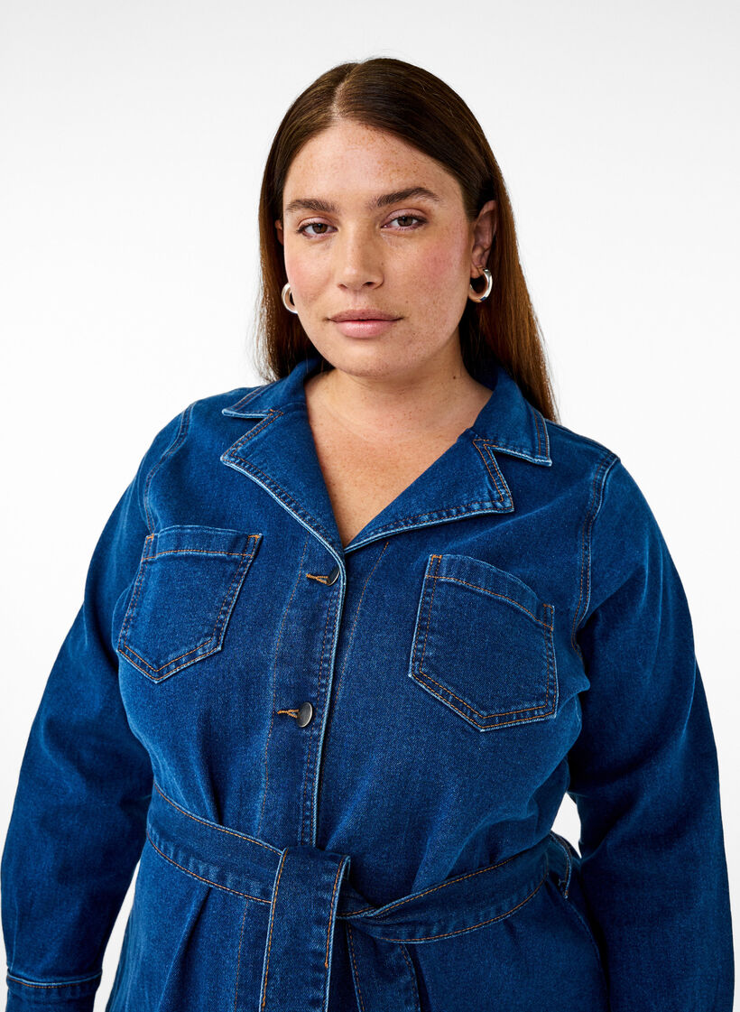 Midi shirt dress in denim with belt, Dark Blue Denim, Image image number 0