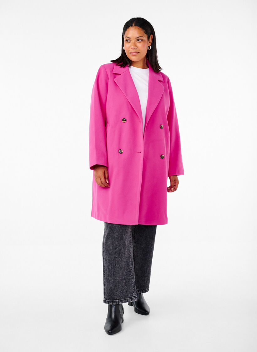 Coat with double-breasted button closure, Raspberry Rose, Model image number 2