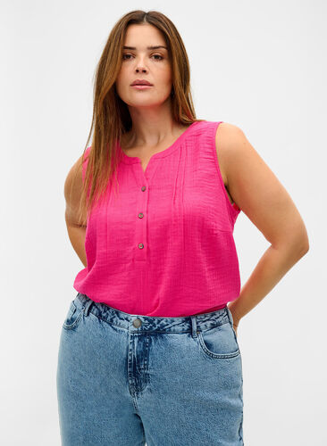 Cotton top with buttons, Beetroot, Model image number 0