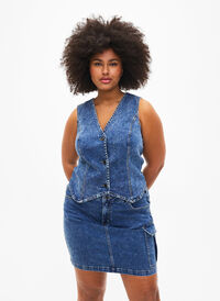 Close-fitting denim skirt with cargo pocket, Blue Denim, Model