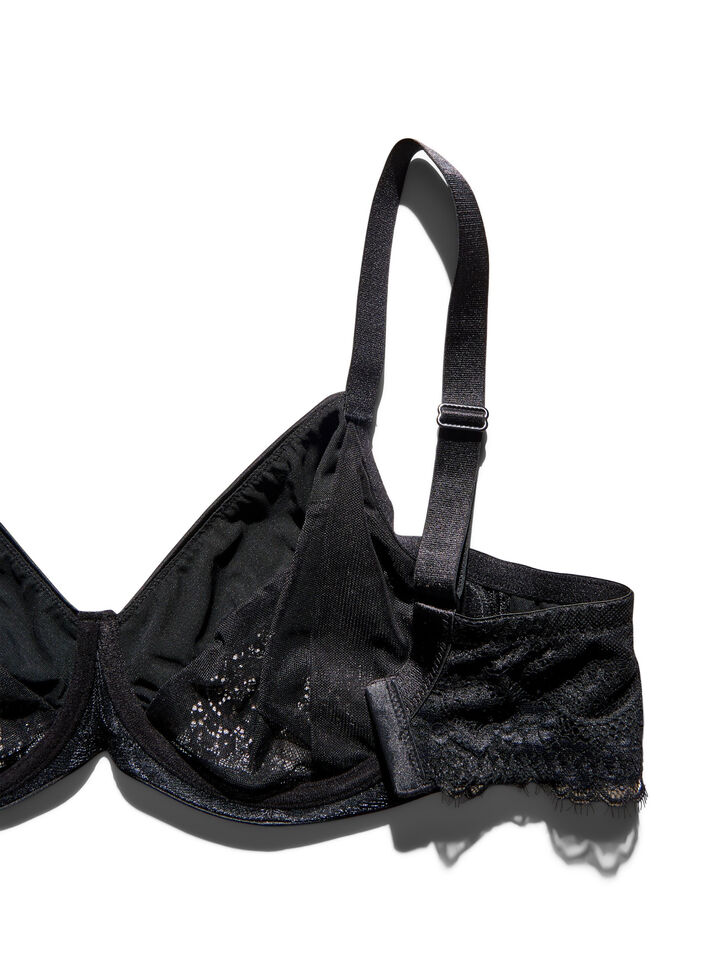 Full coverage bra with lace and microfibre, Black, Packshot image number 3