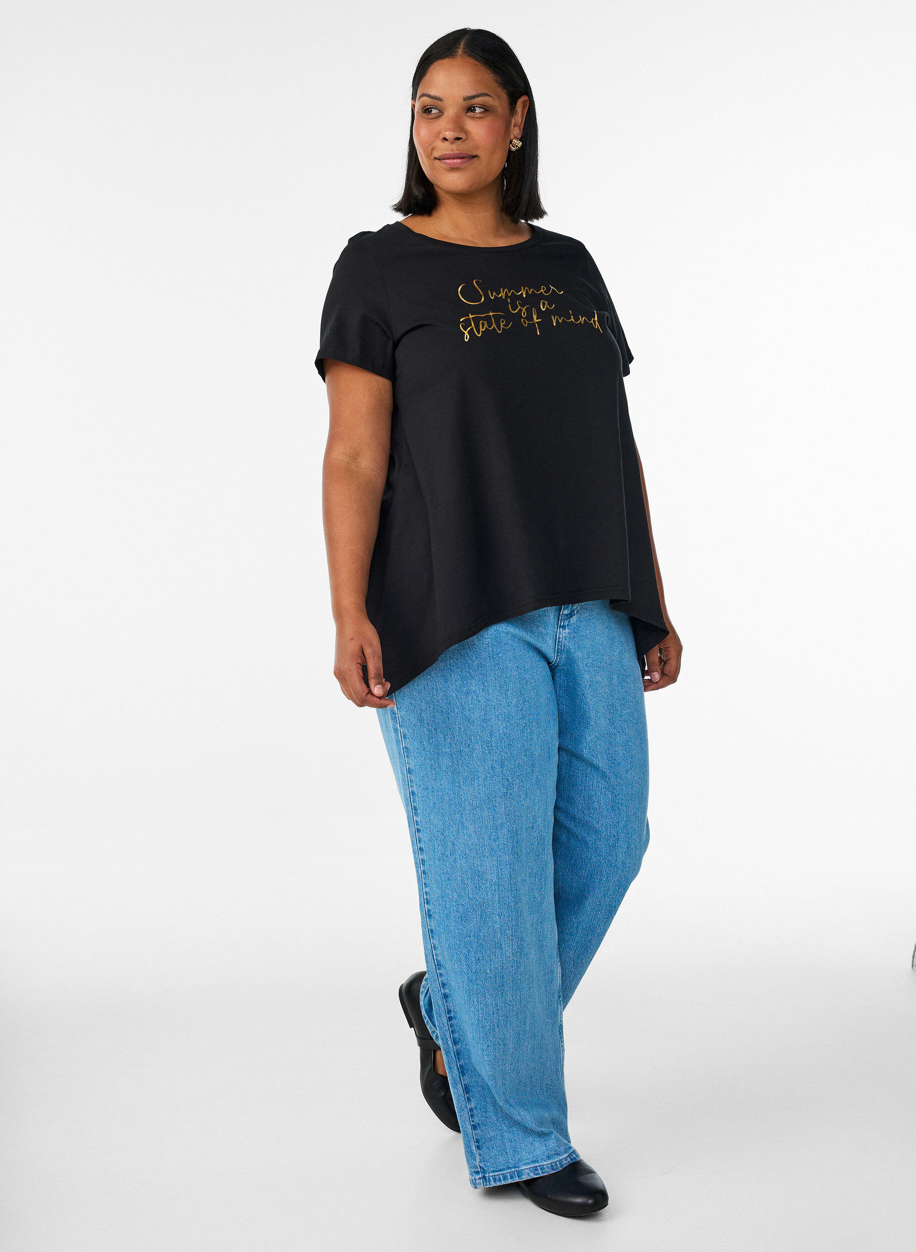 ZizzifashionT-shirt with a round neck and A-line shape, Black, Model image number 1