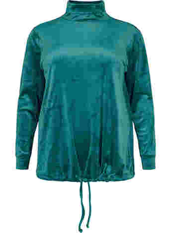 Velour top with high neck and drawstring