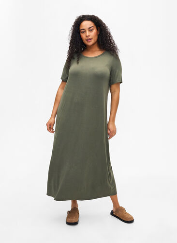 Viscose midi dress with short sleeves, Thyme, Model image number 0