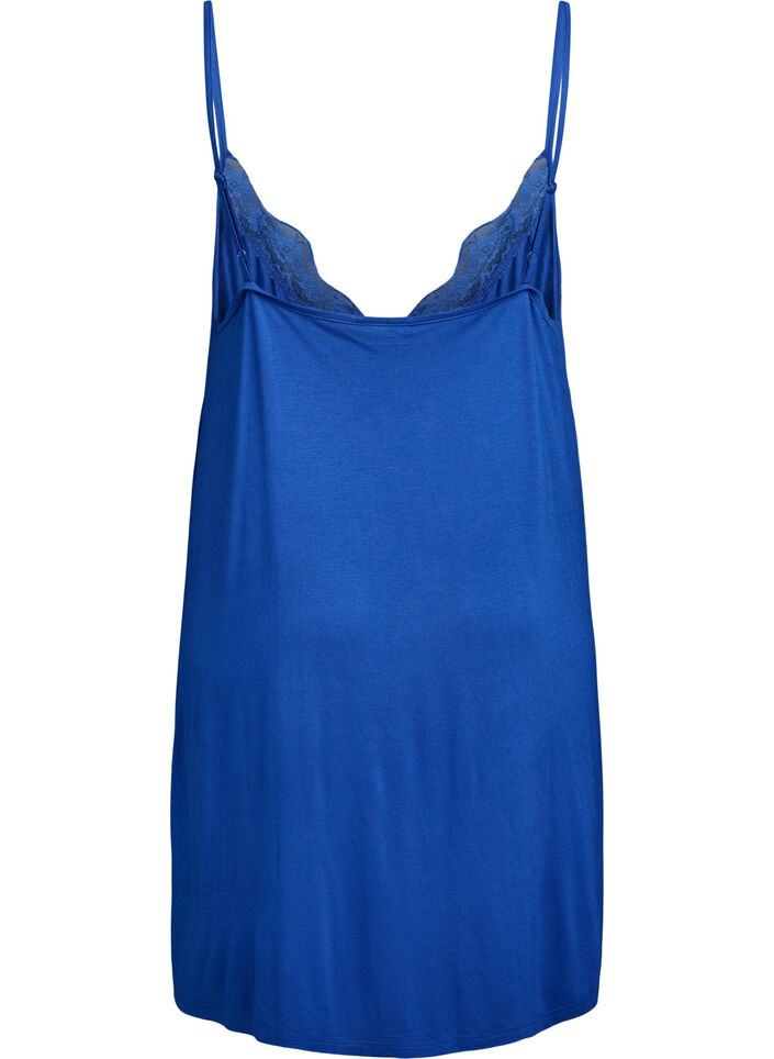 Viscose nightgown with lace trim, Blue, Packshot image number 1
