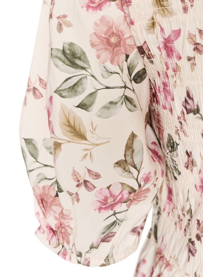 Viscose blouse with smock and peplum effect, Vanilla, Packshot image number 3