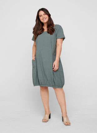 Short-sleeved cotton dress, Balsam Green, Model image number 2