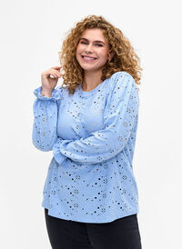 Long-sleeved blouse with hole pattern, Serenity, Model