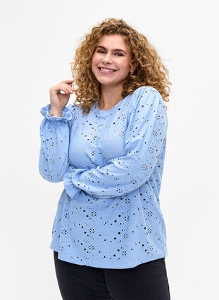 Long-sleeved blouse with hole pattern, Serenity, Model image number 0