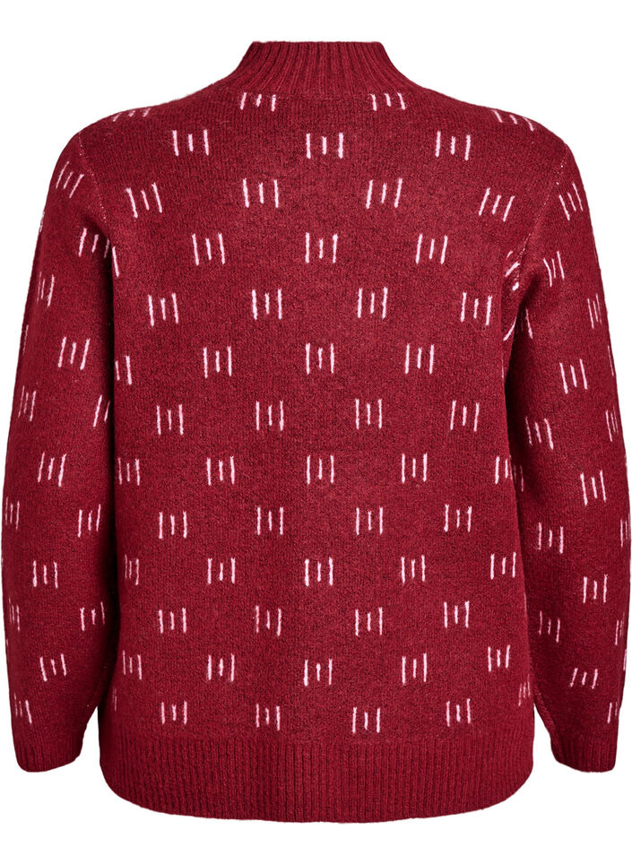 Patterned knitted top with a high neck, Dark Bordeaux, Packshot image number 1