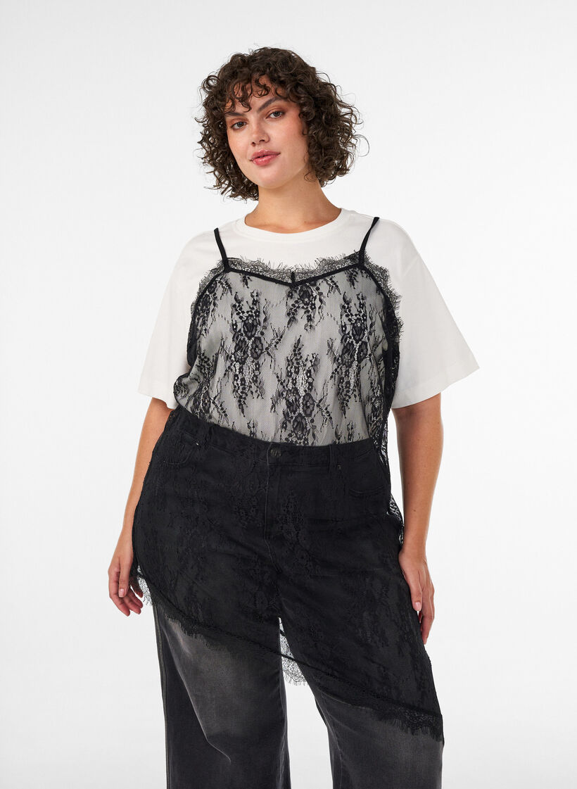 Lace dress with asymmetric cut, Black, Model image number 0