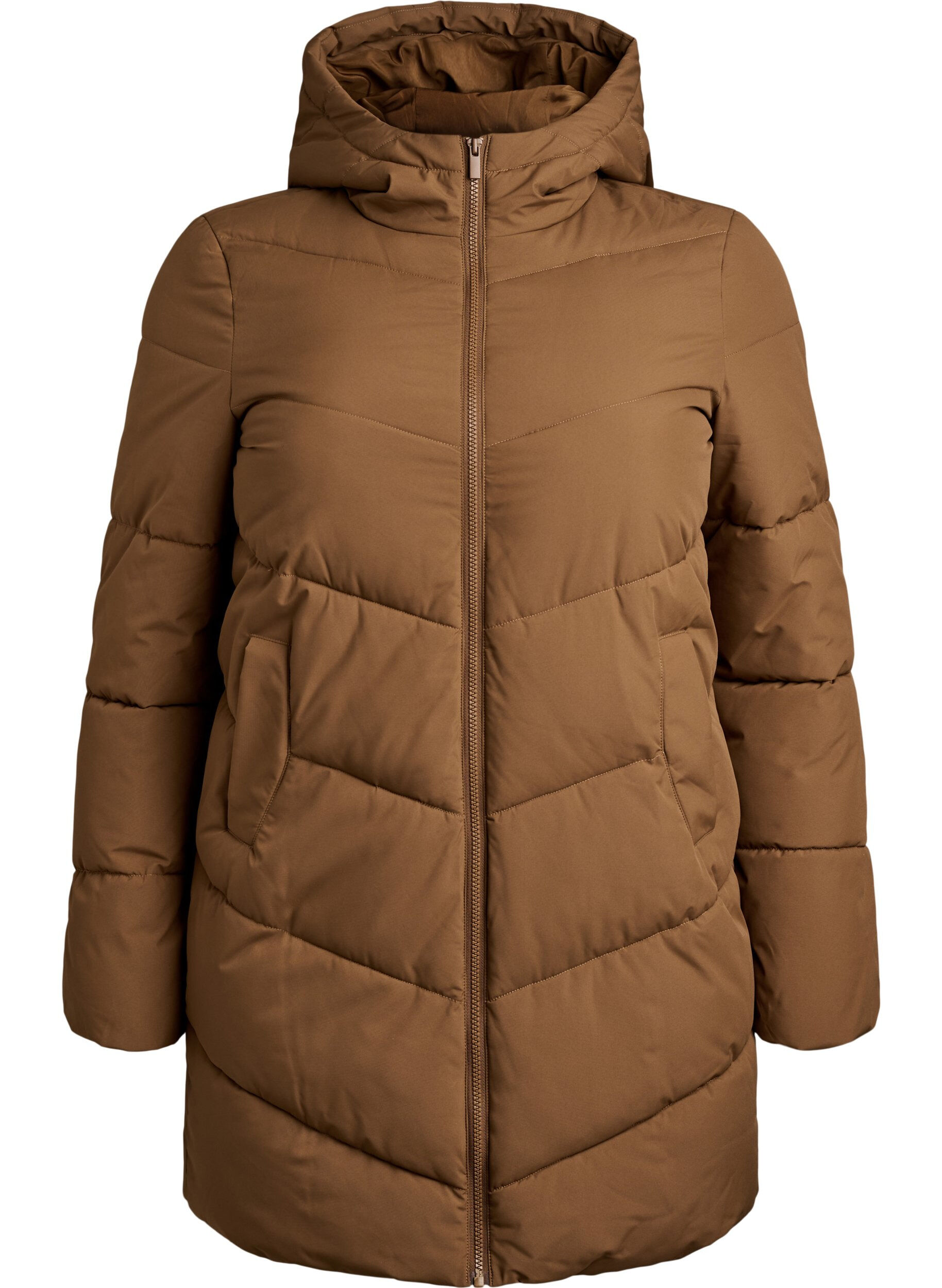 Mid-length puffer jacket with hood